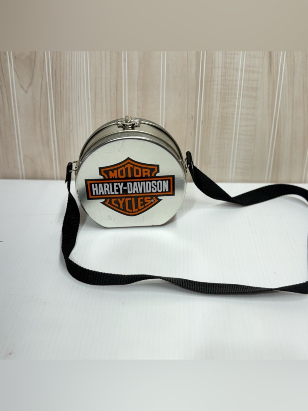 Vintage Harley-Davidson Round Crossbody Bag - White & Orange Logo